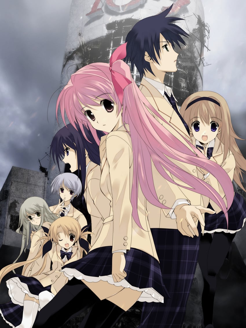 sakihata rimi, nishijou nanami, nishijou takumi, kishimoto ayase, orihara kozue, and 2 more (chaos;head) drawn by sasaki_mutsumi