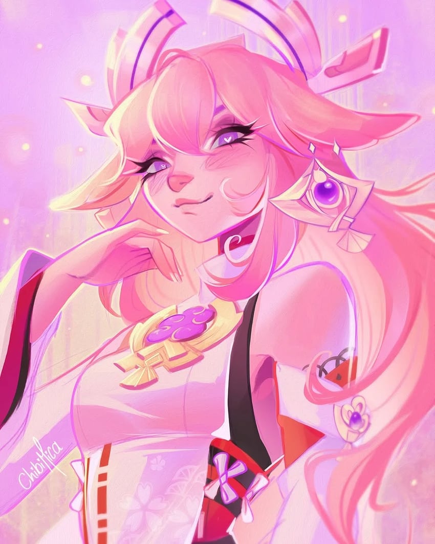yae miko (genshin impact) drawn by chibimica