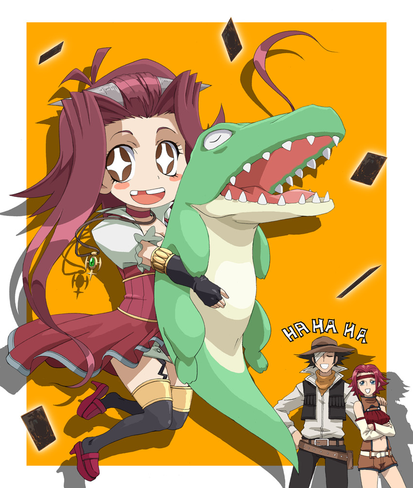 kouzuki kallen, izayoi aki, and jim crocodile cook (yu-gi-oh! and 3 more) drawn by jaga_note