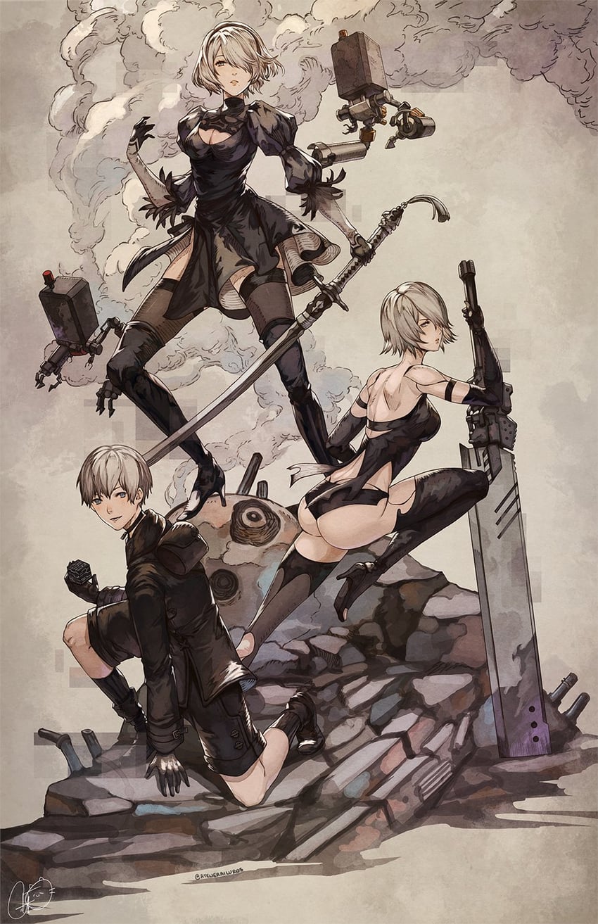 2b, 9s, pod, and a2 (nier and 1 more) drawn by catthy_trinh