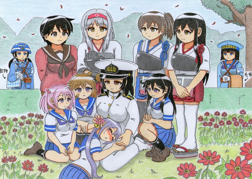 kaga, akagi, ushio, shoukaku, akebono, and 4 more (kantai collection) drawn by fujigakubou