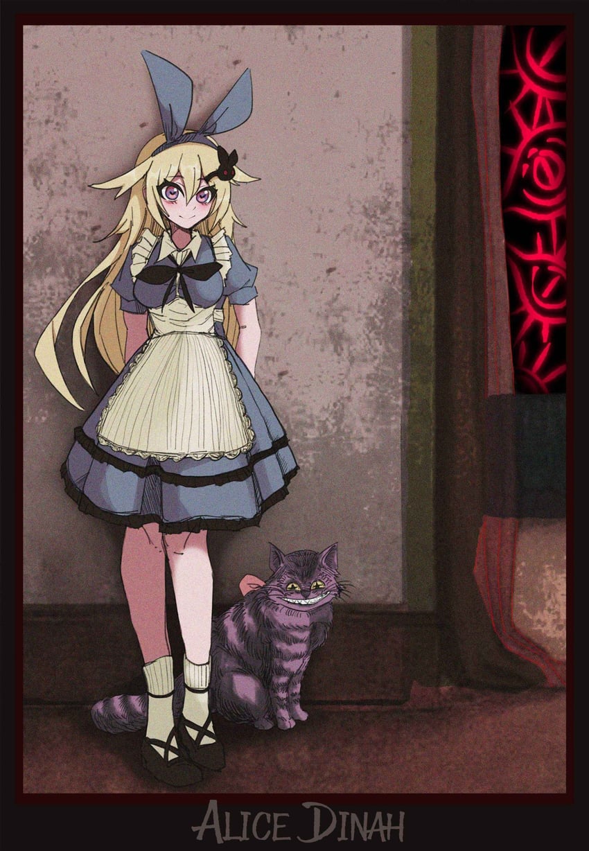cheshire cat, alice, and sister alice (alice's adventures in wonderland and 2 more) drawn by koshou_shou_mitsu