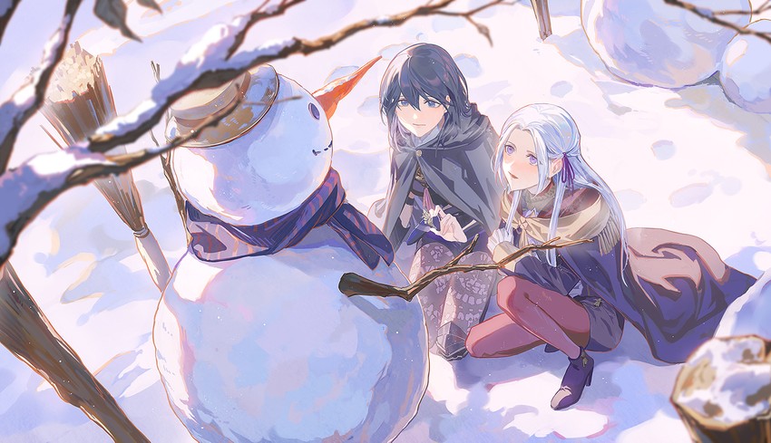 female byleth and edelgard von hresvelg (fire emblem and 1 more) drawn by mo_(ine_mao)