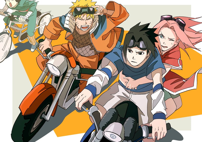 haruno sakura, uzumaki naruto, uchiha sasuke, and rock lee (naruto) drawn by pnpk_1013