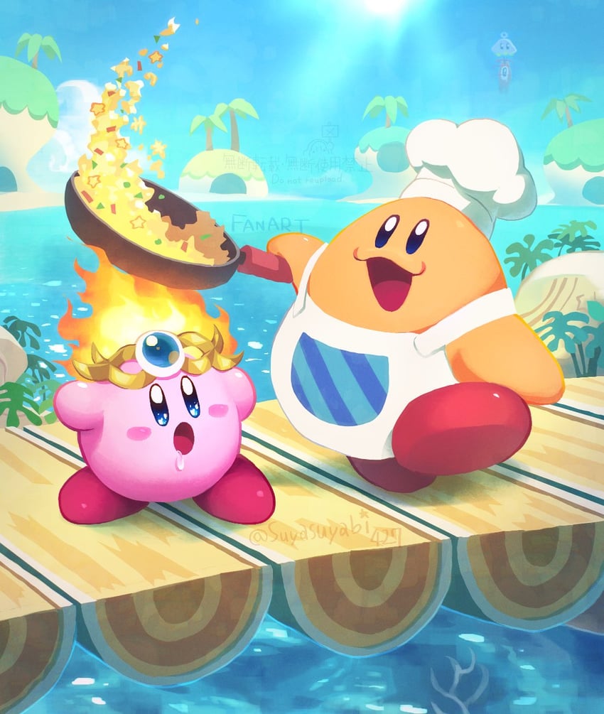 kirby, waddle doo, chef kawasaki, ufo, and fire kirby (kirby) drawn by suyasuyabi