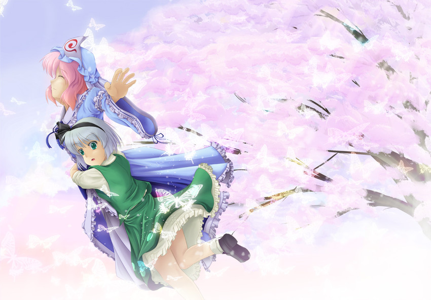 konpaku youmu and saigyouji yuyuko (touhou) drawn by para_(dachsaria)