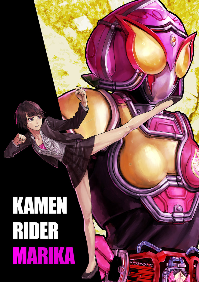 minato youko and kamen rider marika (kamen rider and 1 more) drawn by morasikimo and ojamu_(kotarou)