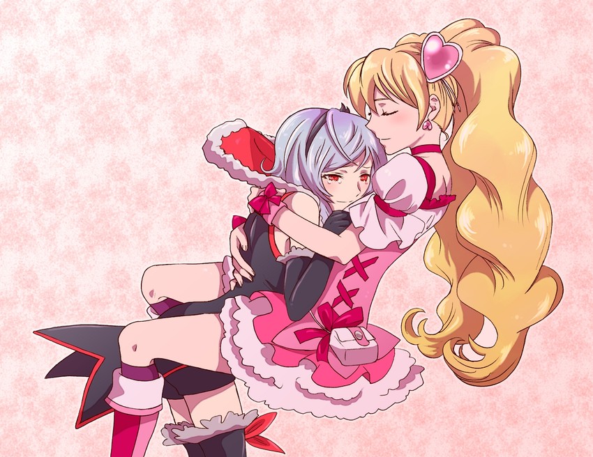 higashi setsuna, momozono love, cure peach, and eas (precure and 1 more) drawn by chmm2