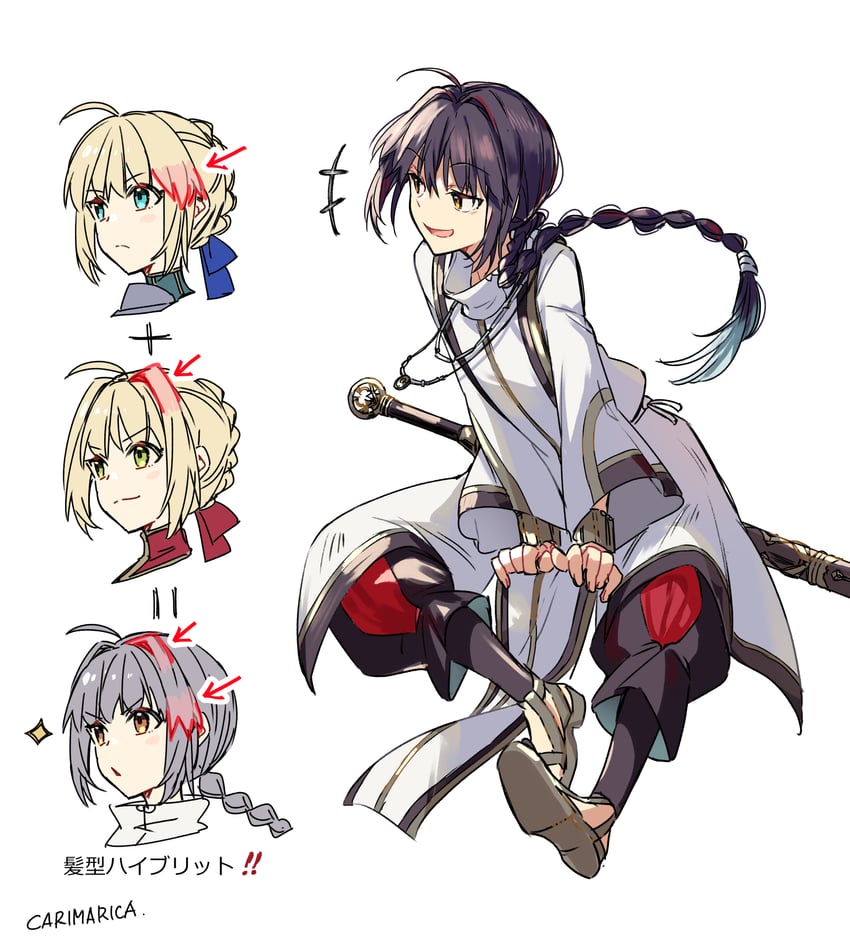 artoria pendragon, saber, nero claudius, and yamato takeru (fate and 3 more) drawn by carimarica