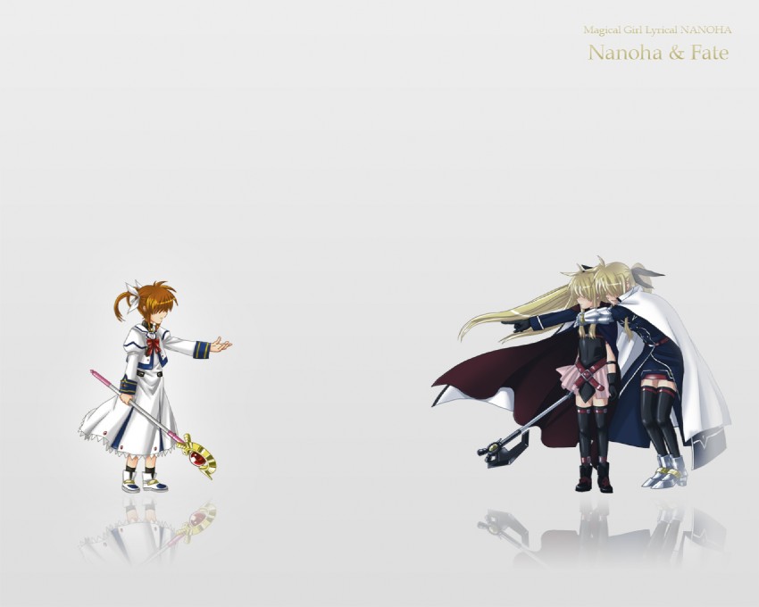 fate testarossa, takamachi nanoha, raising heart, and bardiche (lyrical nanoha and 2 more) drawn by hachi_(hachikai)