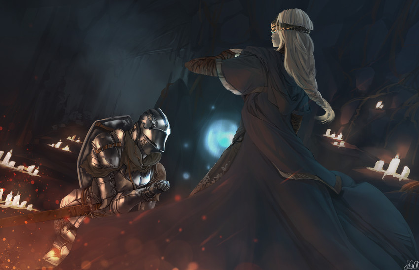 fire keeper and ashen one (dark souls and 1 more) drawn by sosiick