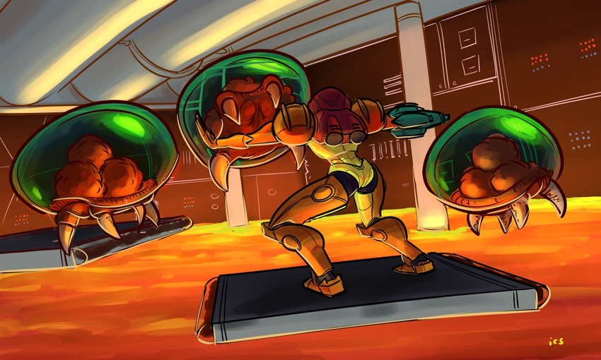 samus aran, metroid, and metroid larva (metroid and 2 more) drawn by ian_samson