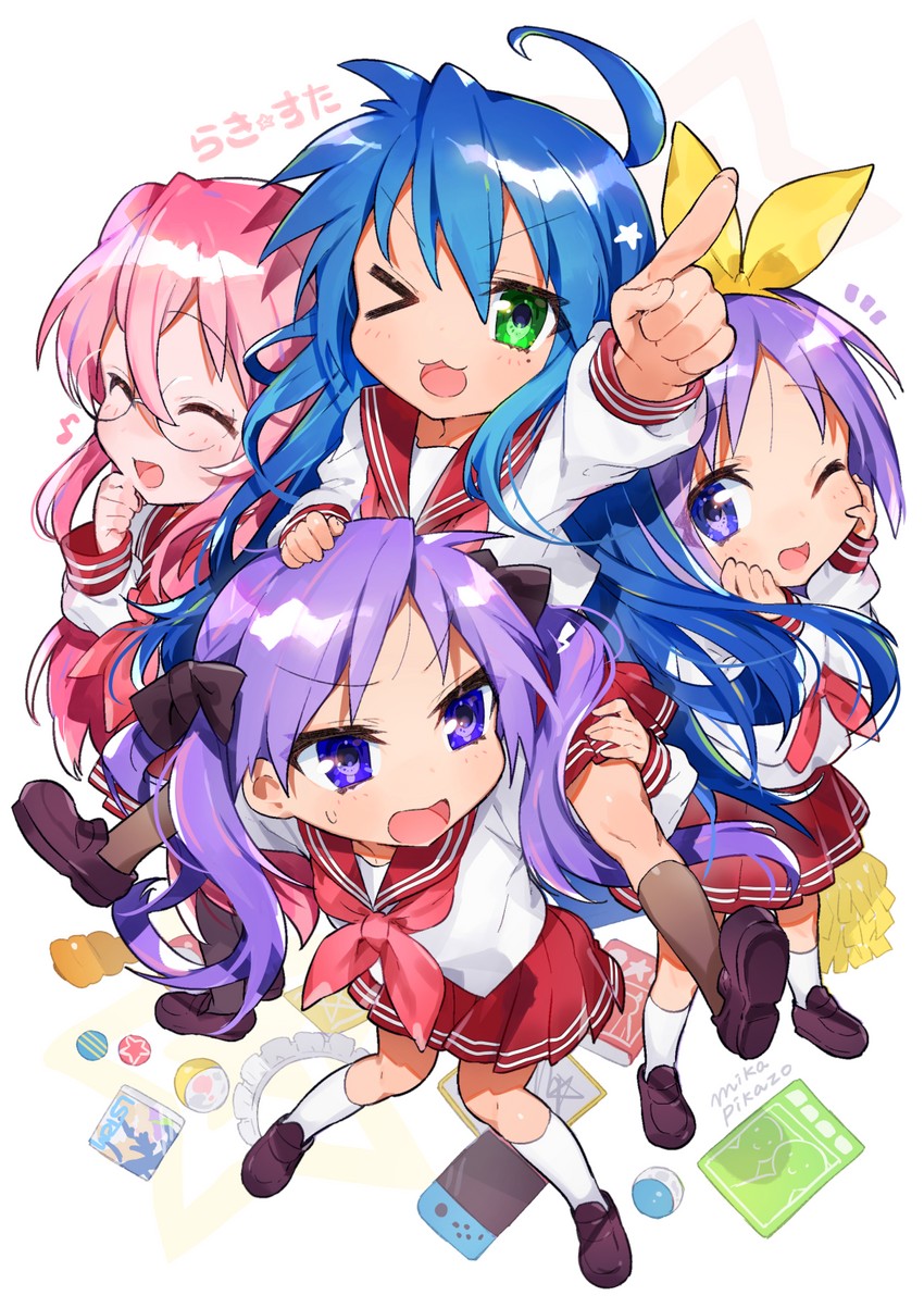 hiiragi kagami, izumi konata, hiiragi tsukasa, and takara miyuki (lucky star) drawn by mika_pikazo