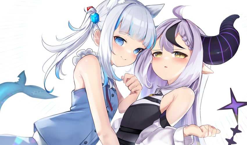 gawr gura and la+ darknesss (hololive and 1 more) drawn by somray