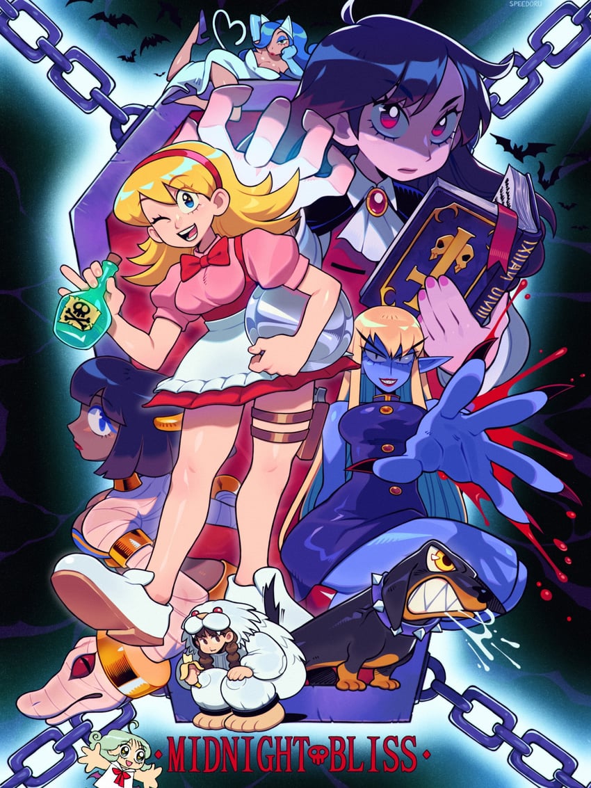 morrigan aensland, felicia, b.b. hood, demitri maximoff, jon talbain, and 3 more (darkstalkers) drawn by speedoru