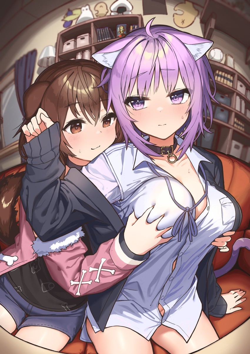 nekomata okayu and inugami korone (hololive) drawn by shirokuma_1231