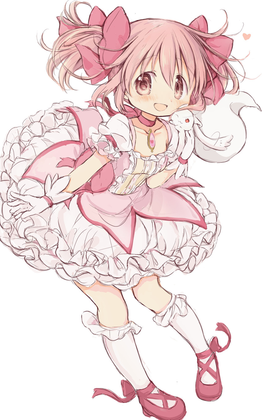 kaname madoka and kyubey (mahou shoujo madoka magica) drawn by hitode