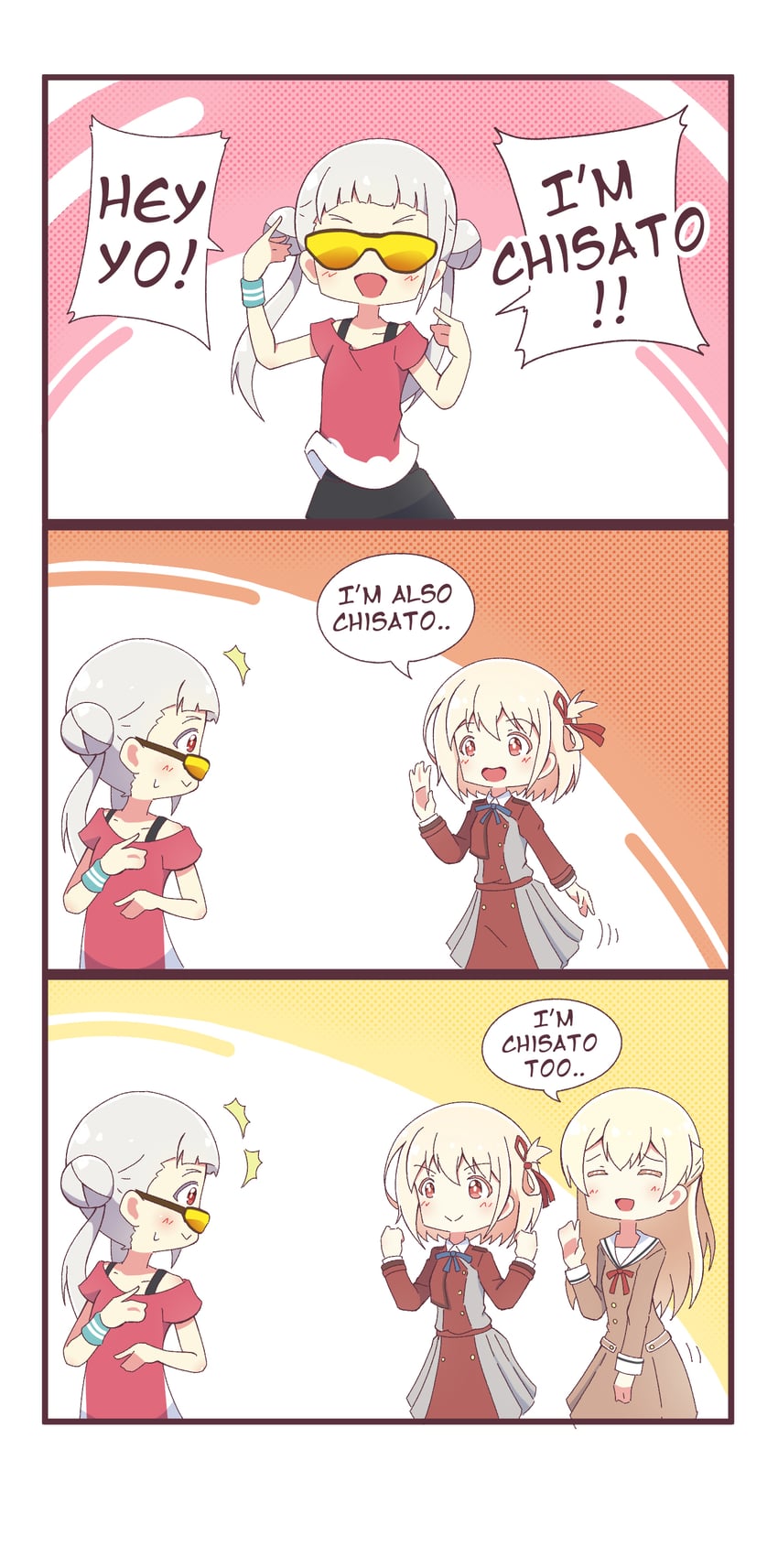 nishikigi chisato, arashi chisato, and shirasagi chisato (love live! and 3 more) drawn by pikaotaku