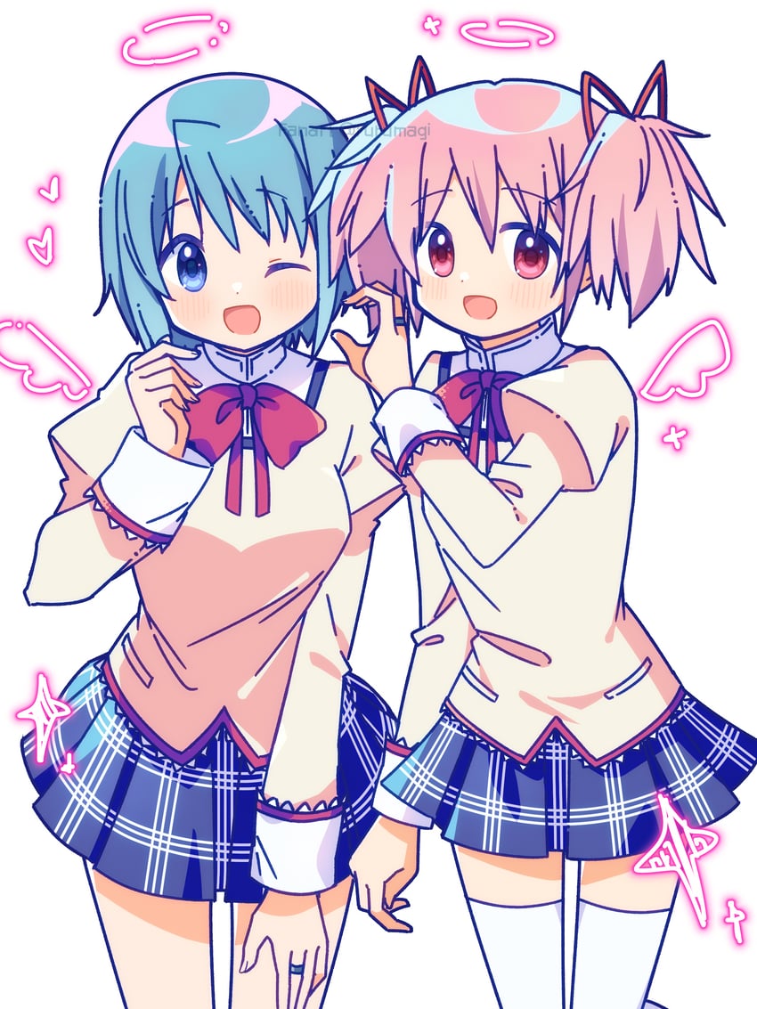 kaname madoka and miki sayaka (mahou shoujo madoka magica) drawn by ruru_(rurumagi)