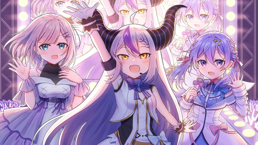 la+ darknesss, kaga sumire, and yuuki chihiro (hololive and 3 more) drawn by negodon