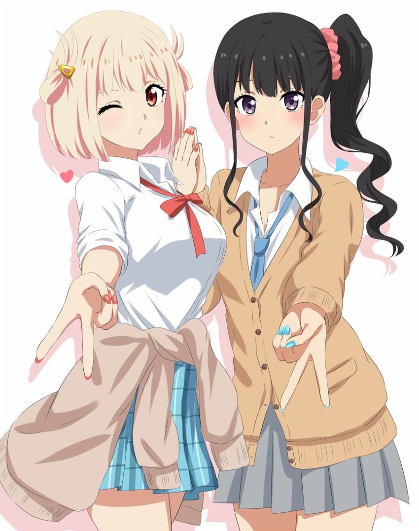 nishikigi chisato and inoue takina (lycoris recoil) drawn by dars_(recolors)