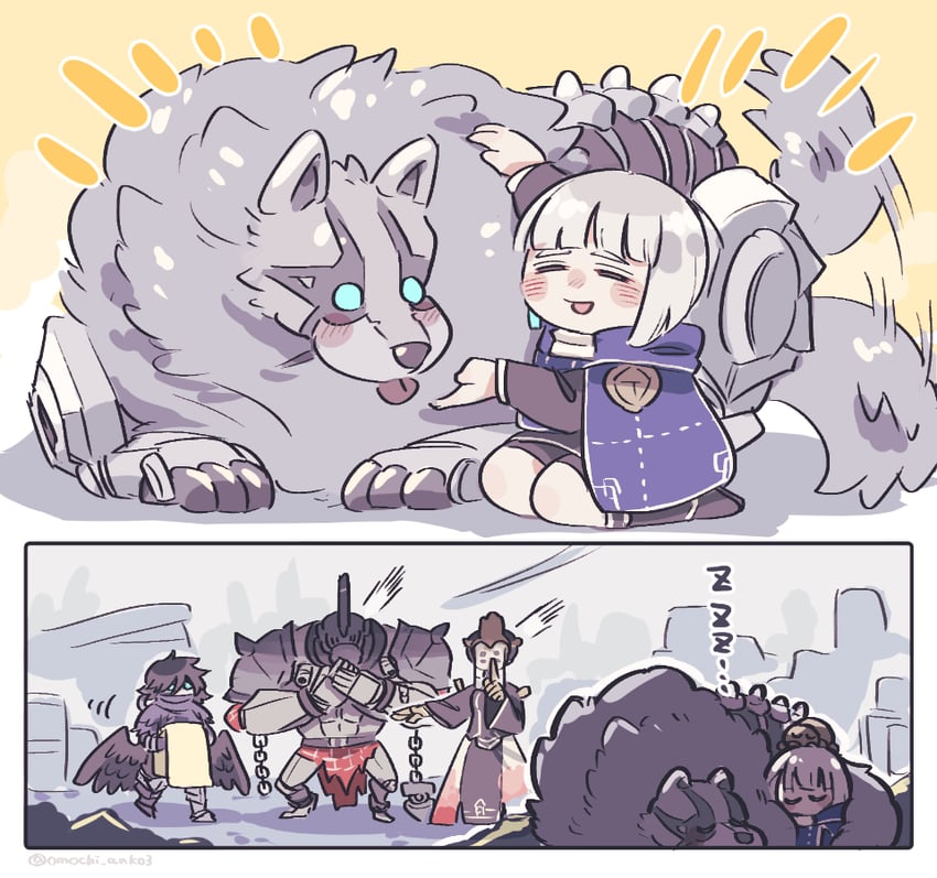 lilac, nola, yolvan, shackled beast, and hati (ender lilies quietus of the knights and 1 more) drawn by omochi_anko3