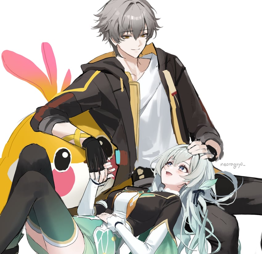 trailblazer, firefly, and caelus (honkai and 1 more) drawn by meoyo