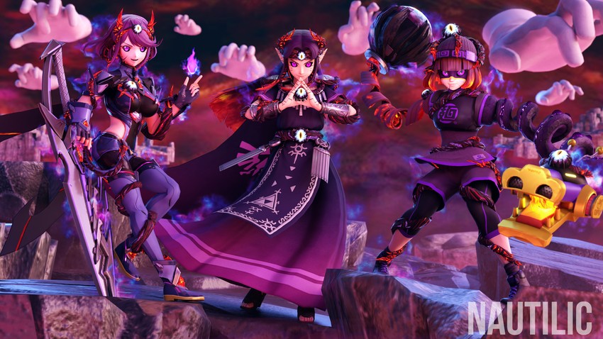 princess zelda, pyra, min min, crazy hand, and dharkon (the legend of zelda and 4 more) drawn by nautilic