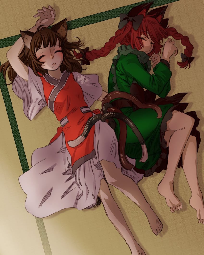 kaenbyou rin and chen (touhou) drawn by nunnun_(shunka_shuutou)