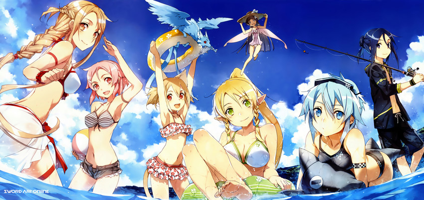 asuna, kirito, sinon, leafa, silica, and 3 more (sword art online) drawn by bunbun