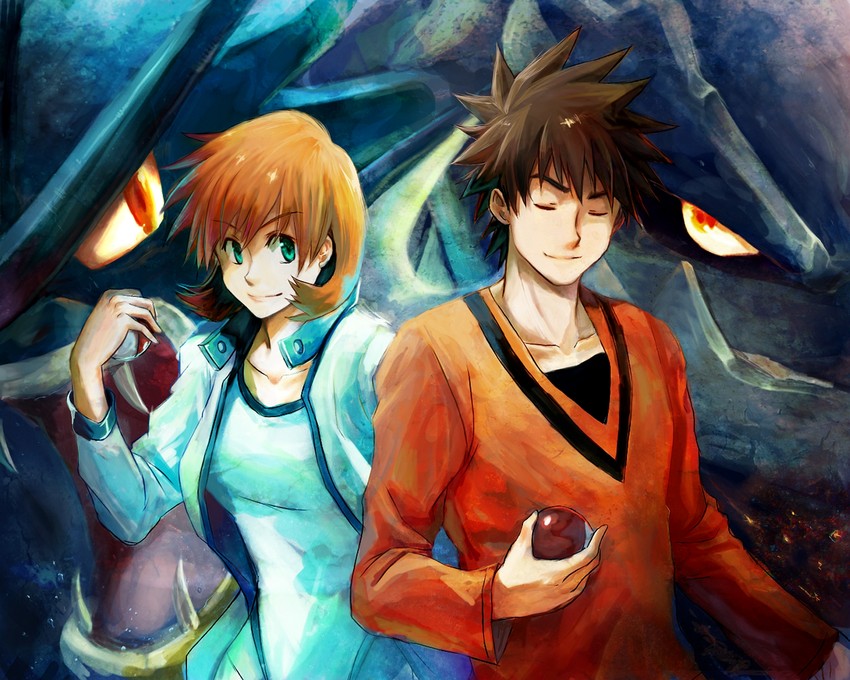 misty, brock, gyarados, and steelix (pokemon and 1 more) drawn by r-sraven