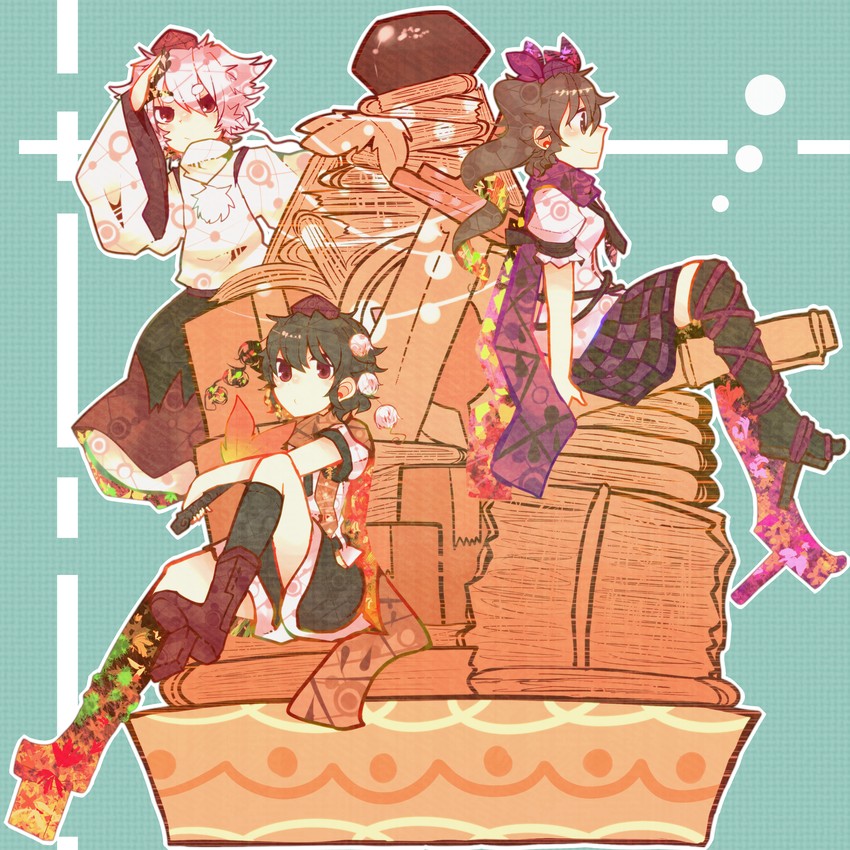 shameimaru aya, inubashiri momiji, and himekaidou hatate (touhou) drawn by itomugi-kun