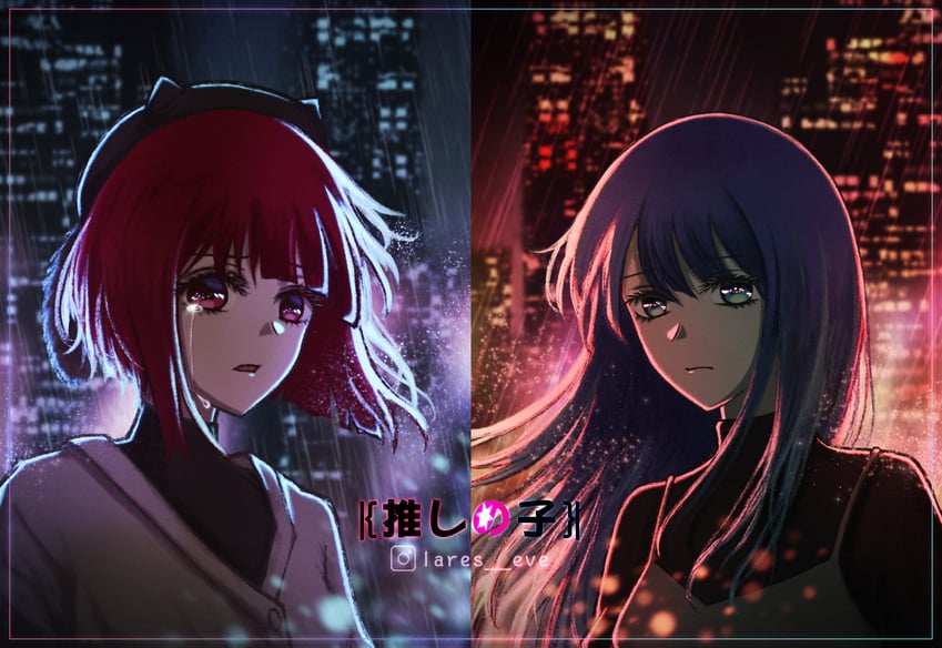 arima kana and kurokawa akane (oshi no ko) drawn by lares
