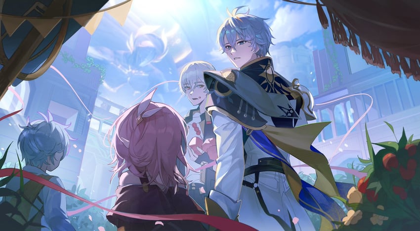trailblazer, caelus, phainon, and cyrene (honkai and 1 more) drawn by pabiko