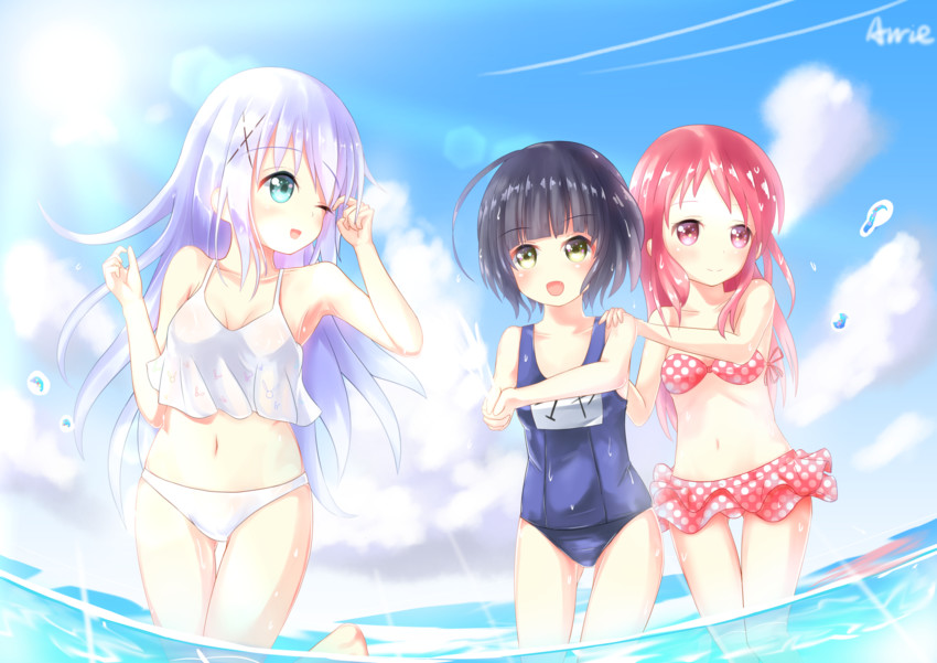 kafuu chino, jouga maya, and natsu megumi (gochuumon wa usagi desu ka?) drawn by arrie_lapin