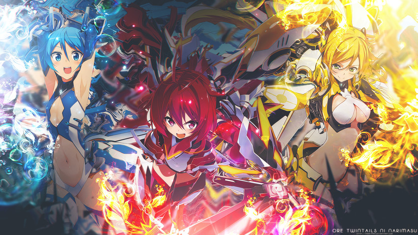 tailred, tailblue, and tailyellow (ore twintail ni narimasu) drawn by kasuga_ayumu_(haruhipo)