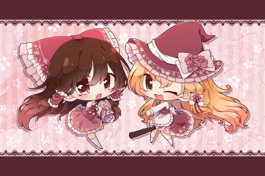 hakurei reimu and kirisame marisa (touhou) drawn by misosiru_0224