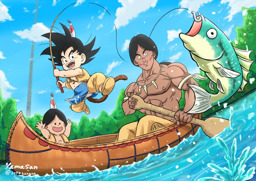 son goku, upa, and bora (dragon ball) drawn by 2094banana
