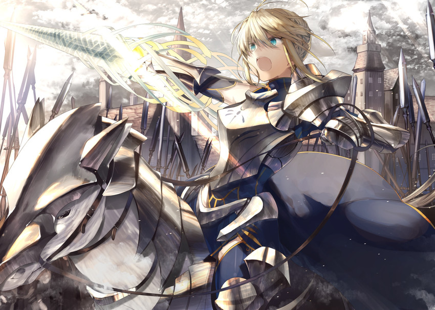 artoria pendragon and dun stallion (fate and 2 more) drawn by kazutake_hazano