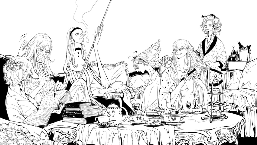 charlotte cracker, charlotte amande, charlotte brulee, charlotte galette, charlotte custard, and 1 more (one piece) drawn by candy_saccharin
