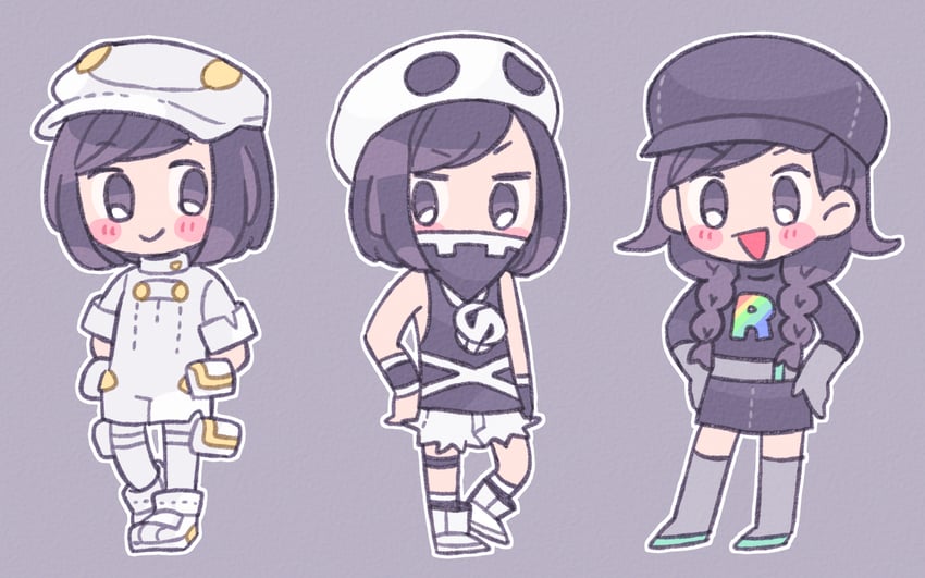 selene, aether foundation employee, team skull grunt, and team rainbow rocket grunt (pokemon and 2 more) drawn by remoooon