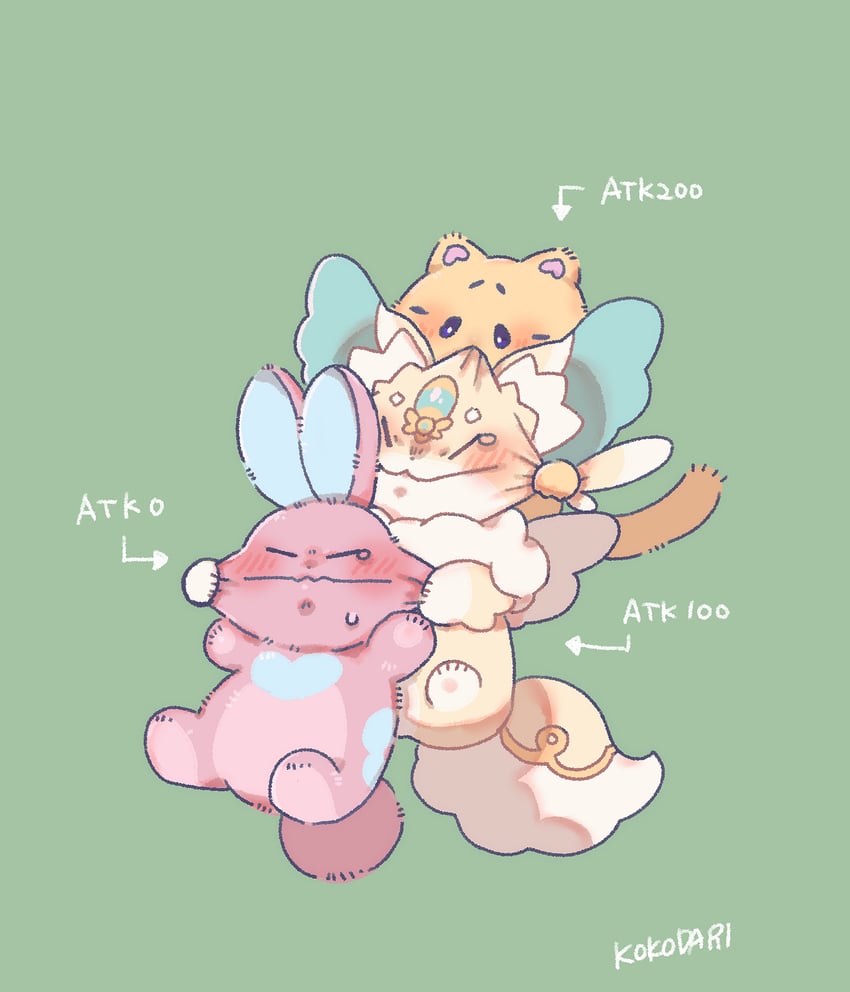 purrely, melffy rabby, and melffy catty (yu-gi-oh!) drawn by kokodari