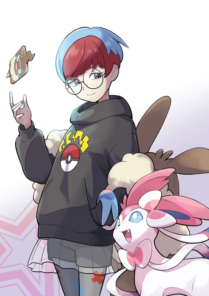 rotom, sylveon, rotom phone, and penny (pokemon and 1 more) drawn by yuro_(mangasukinoyuro)