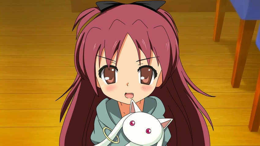 sakura kyoko and kyubey (mahou shoujo madoka magica and 1 more) drawn by mametti
