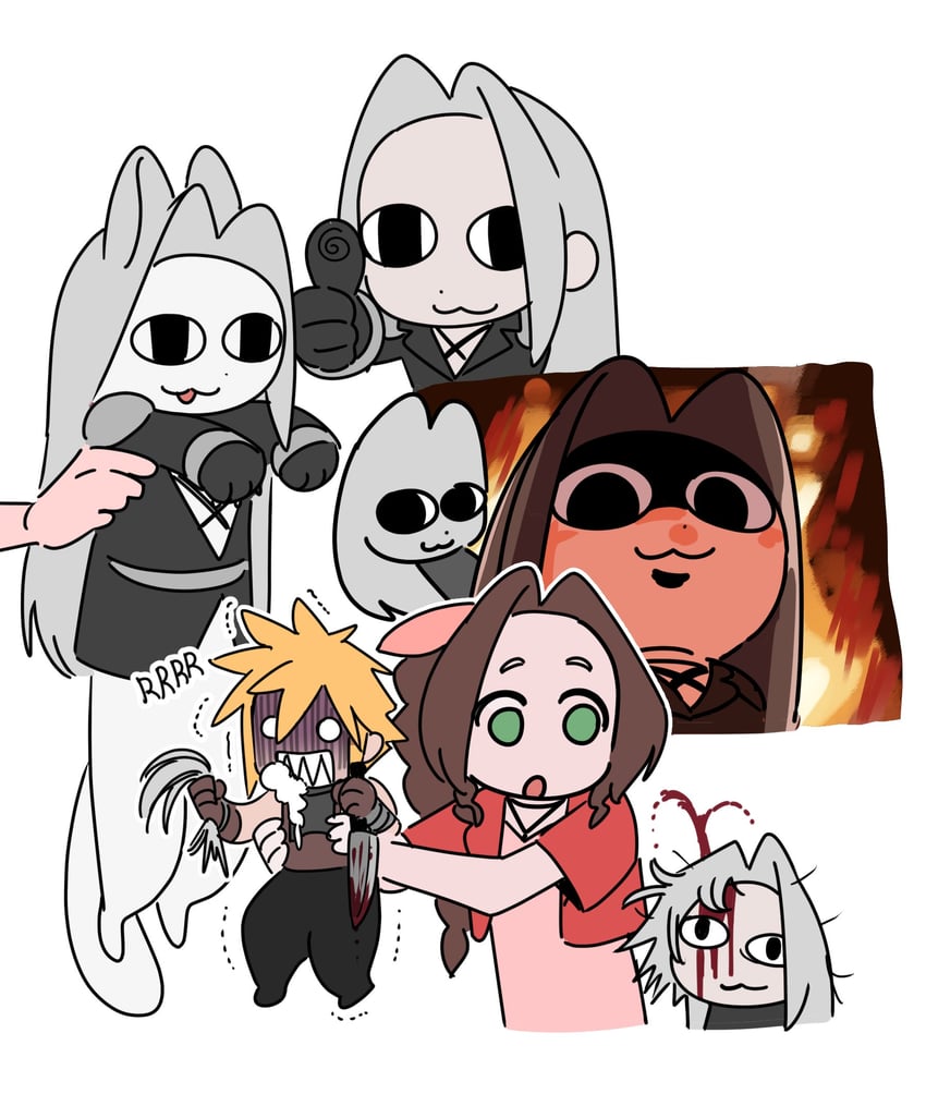 cloud strife, aerith gainsborough, and sephiroth (final fantasy and 1 more) drawn by ddb_000