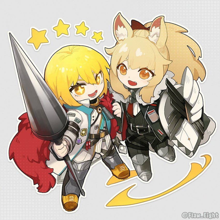 don quixote and blemishine (arknights and 2 more) drawn by flaw_eight