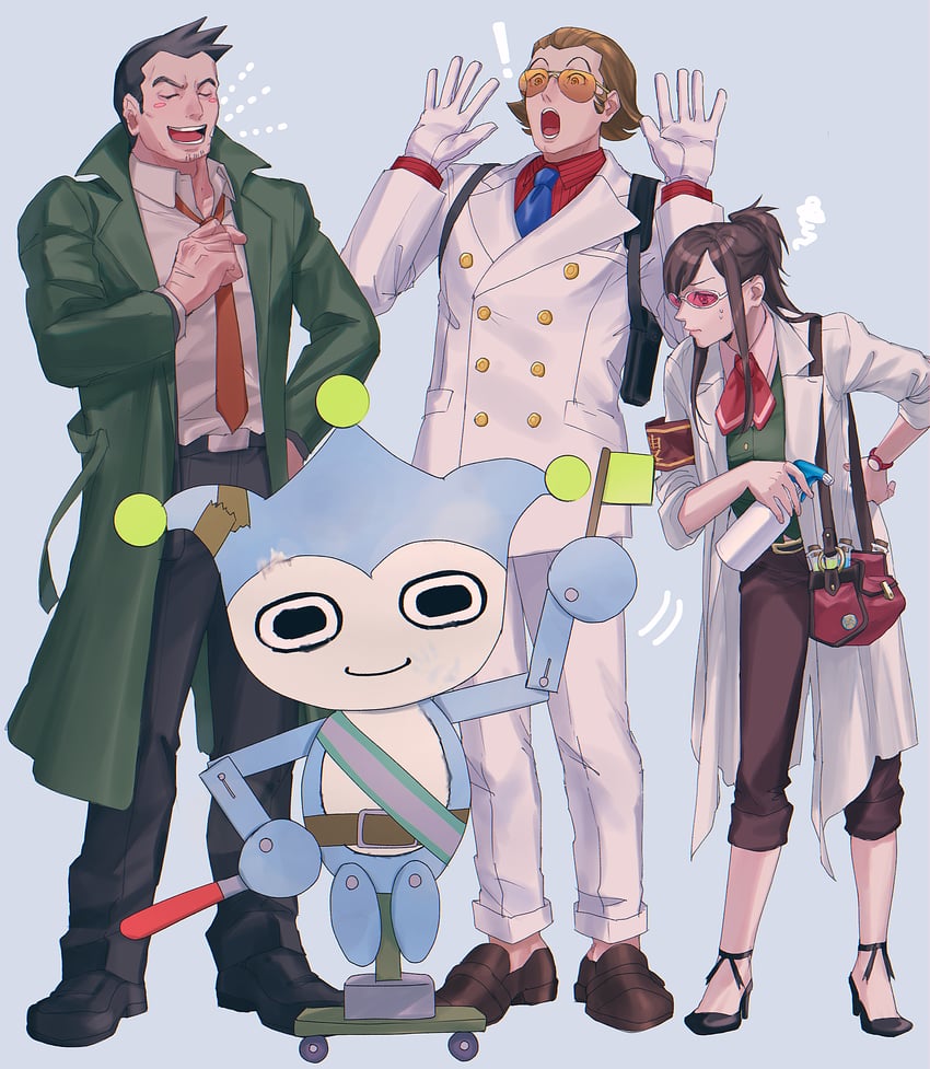 dick gumshoe, ema skye, blue badger, and bobby fulbright (ace attorney and 2 more) drawn by yymmawo_vv2