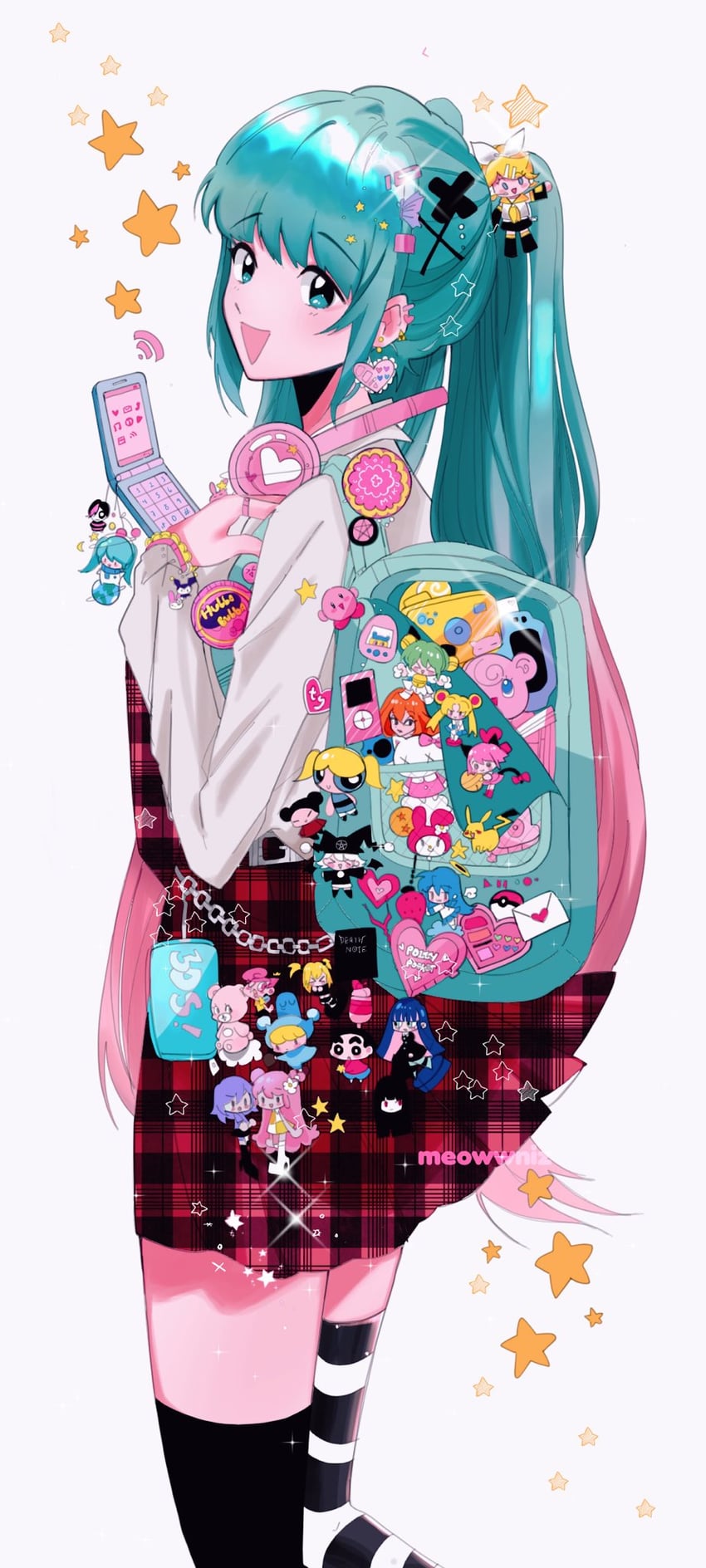 hatsune miku, kagamine rin, pikachu, misaka mikoto, kirby, and 23 more (pokemon and 27 more) drawn by meowwniz