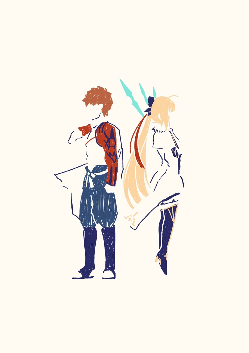 artoria pendragon, emiya shirou, artoria caster, and senji muramasa (fate and 1 more) drawn by yamano_udumi