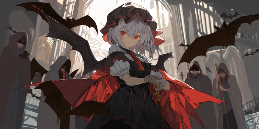 remilia scarlet, izayoi sakuya, patchouli knowledge, hong meiling, and koakuma (touhou) drawn by uroam